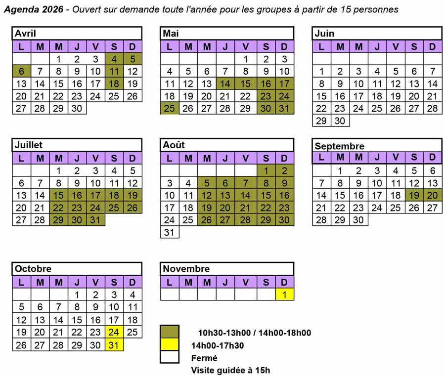 Calendrier 2026 des visites de l'Abbaye Royale de La Réau